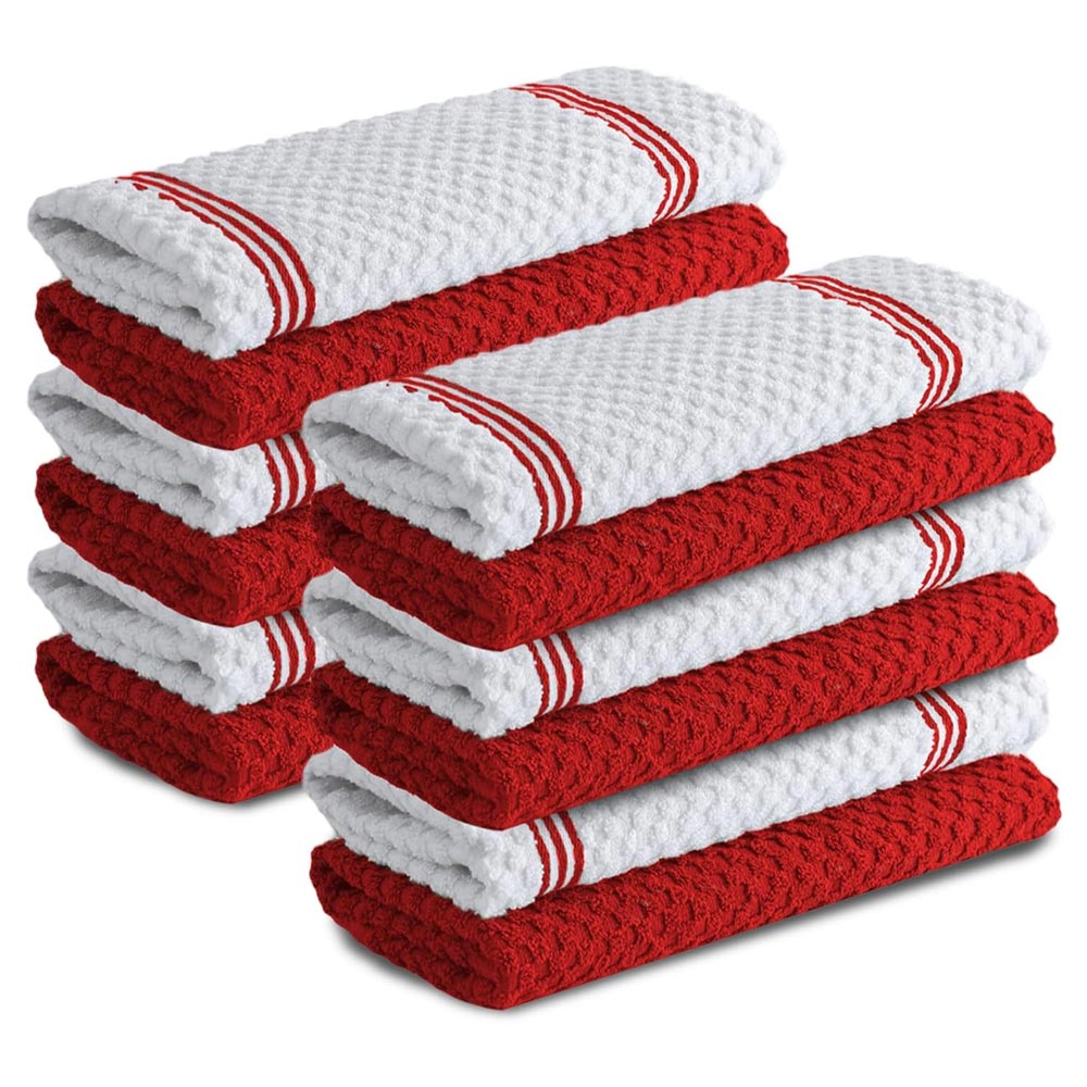 Premium Tea Towels | Pack of 12 | 100% Cotton |38 x 64 cm| Ultra Soft & Highly Absorbent Terry Dish Towels for Kitchen, Bar Towels for Daily Household Cleaning Use - Passionate Red