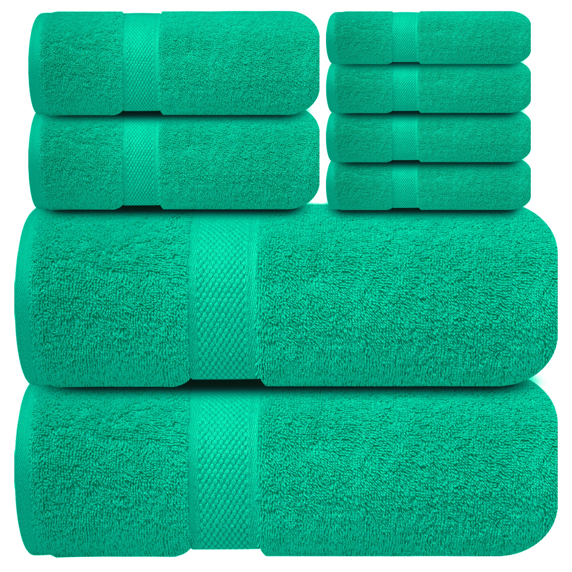 Premium Bath Towel Set 8-Piece (2 Bath Towels, 2 Hand Towels, 4 Washcloths), Super Absorbent Soft 100% Ring-Spun Cotton for Spa, Gym, Hotel & Bathroom - Vivid Green
