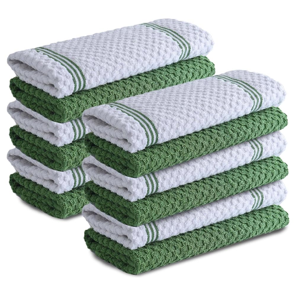 Premium Tea Towels | Pack of 12 | 100% Cotton |38 x 64 cm| Ultra Soft & Highly Absorbent Terry Dish Towels for Kitchen, Bar Towels for Daily Household Cleaning Use - Sturdy Green