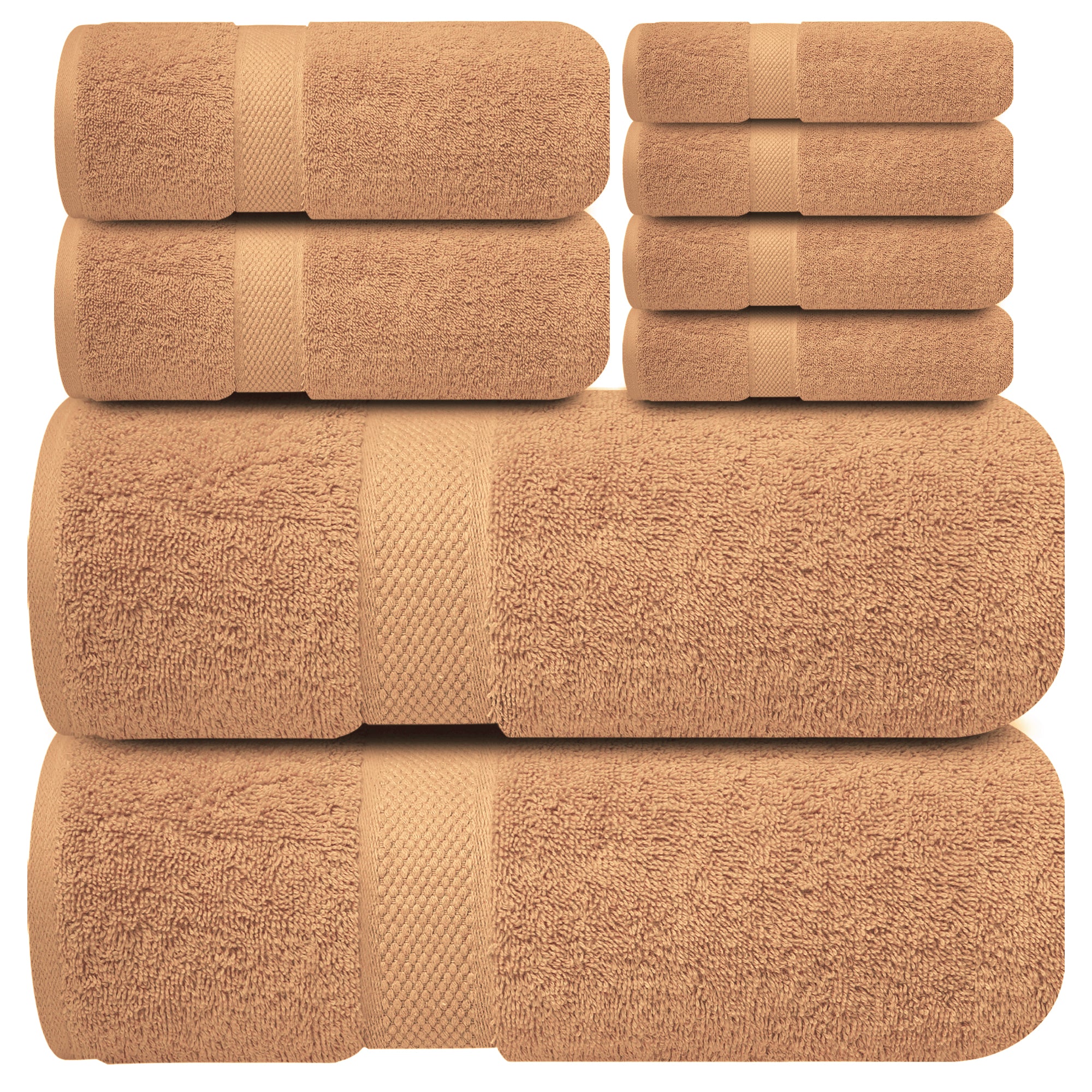 Premium Bath Towel Set 8-Piece (2 Bath Towels, 2 Hand Towels, 4 Washcloths), Super Absorbent Soft 100% Ring-Spun Cotton for Spa, Gym, Hotel & Bathroom - Cosmic Sand