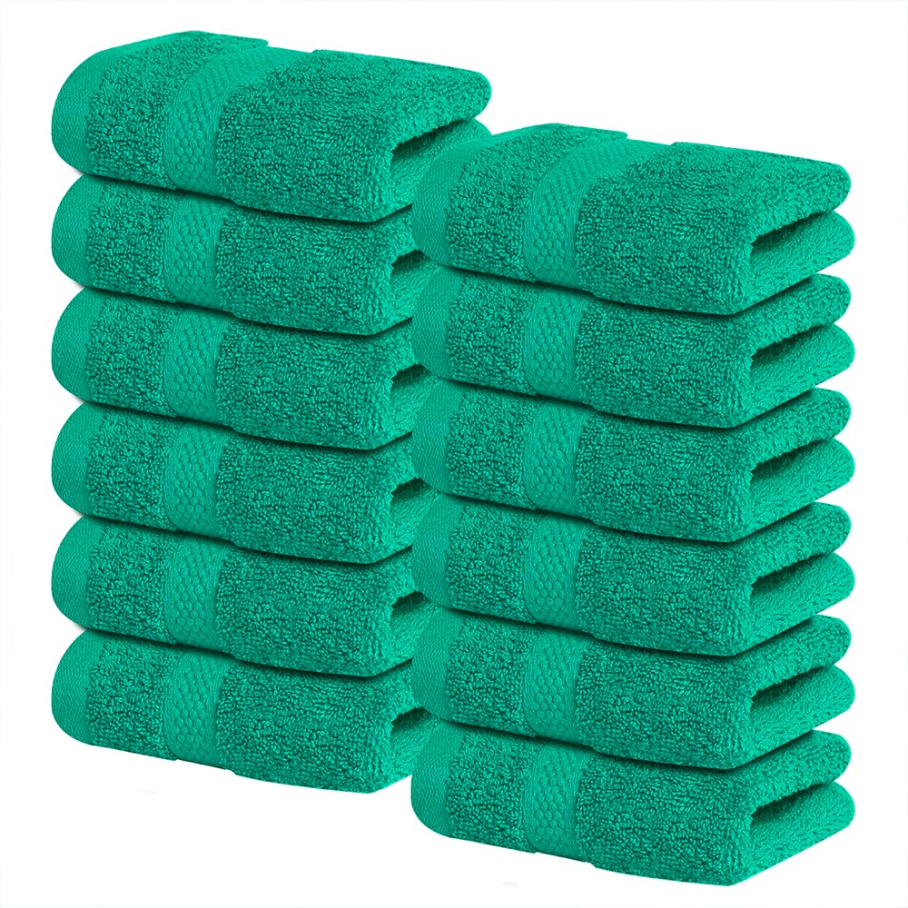 12 Pack Face Cloths |30x30 cm| 100% Cotton Wash Cloths - Ultra Soft & Highly Absorbent Fingertip Towels for Spa, Gym, Hotel & Bathroom - Vivid Green
