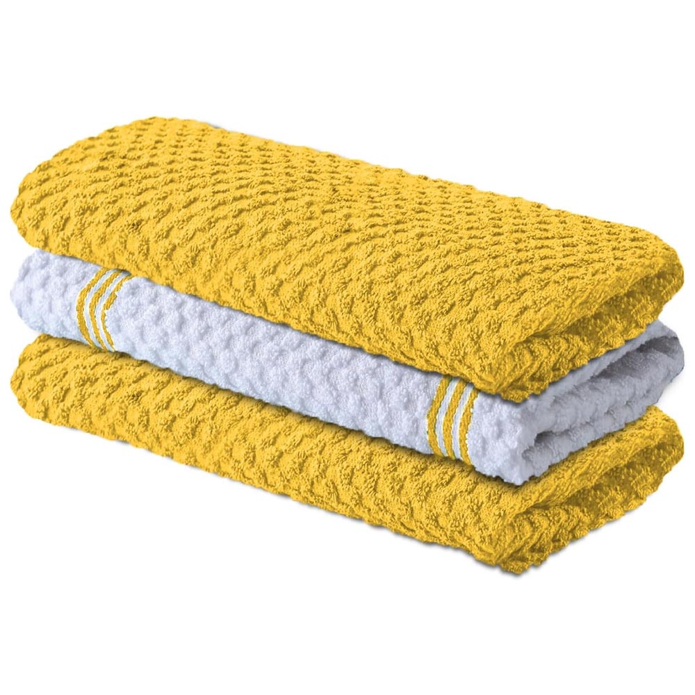 Premium Tea Towels | Pack of 3 | 100% Cotton |38 x 64 cm| Ultra Soft & Highly Absorbent Terry Dish Towels for Kitchen, Bar Towels for Daily Household Cleaning Use - Radiant Yellow