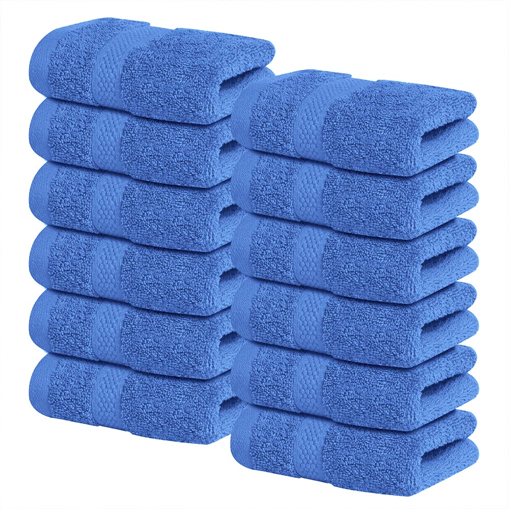 12 Pack Face Cloths |30x30 cm| 100% Cotton Wash Cloths - Ultra Soft & Highly Absorbent Fingertip Towels for Spa, Gym, Hotel & Bathroom - Eloquent Blue