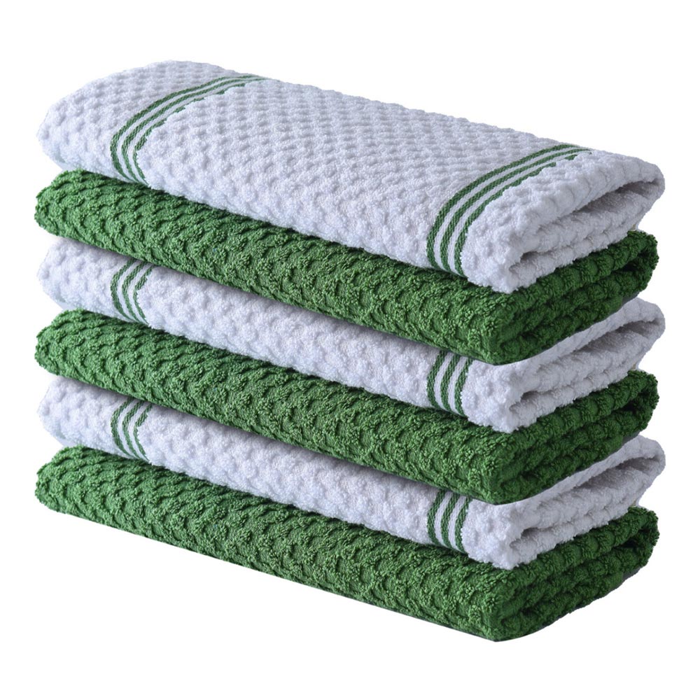 Premium Tea Towels | Pack of 6 | 100% Cotton |38 x 64 cm| Ultra Soft & Highly Absorbent Terry Dish Towels for Kitchen, Bar Towels for Daily Household Cleaning Use - Sturdy Green
