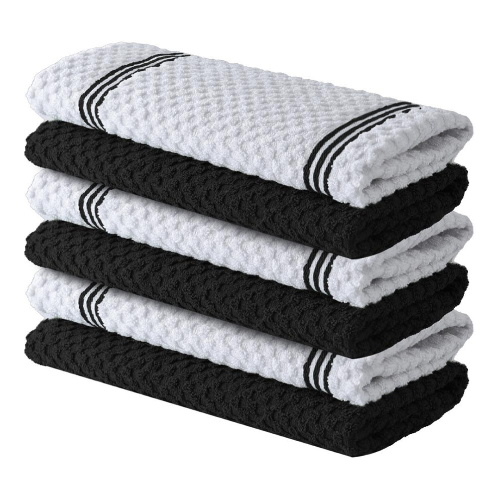 Premium Tea Towels | Pack of 6 | 100% Cotton |38 x 64 cm| Ultra Soft & Highly Absorbent Terry Dish Towels for Kitchen, Bar Towels for Daily Household Cleaning Use - Storm Black