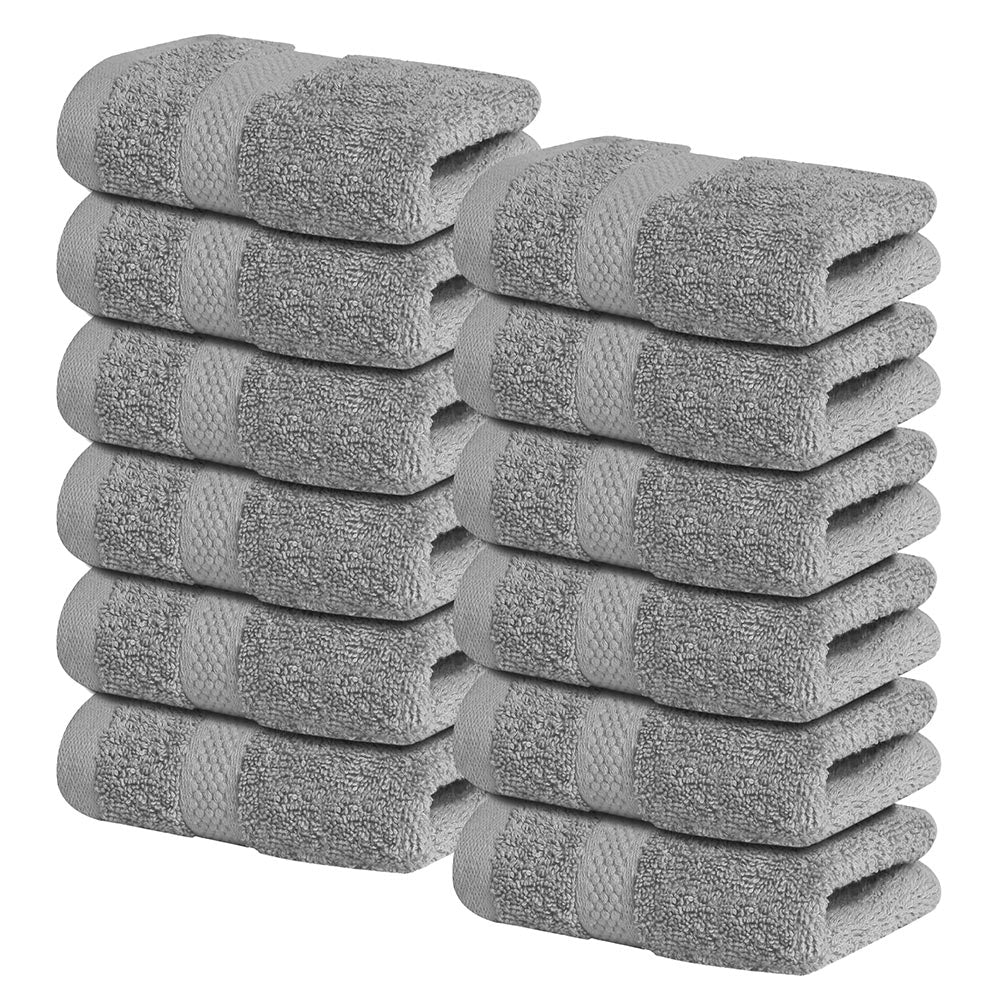 12 Pack Face Cloths |30x30 cm| 100% Cotton Wash Cloths - Ultra Soft & Highly Absorbent Fingertip Towels for Spa, Gym, Hotel & Bathroom - Charming Grey