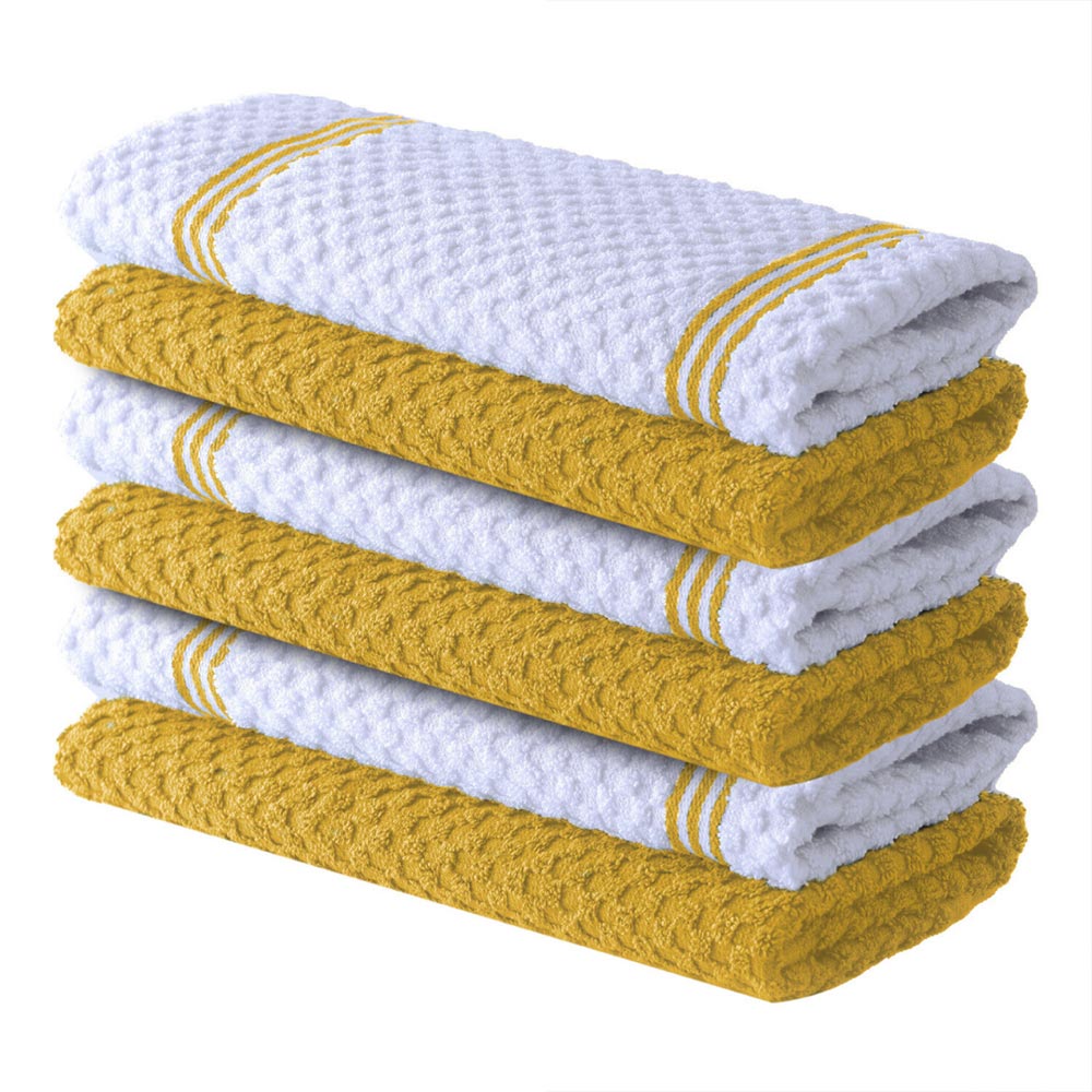Premium Tea Towels | Pack of 6 | 100% Cotton |38 x 64 cm| Ultra Soft & Highly Absorbent Terry Dish Towels for Kitchen, Bar Towels for Daily Household Cleaning Use - Radiant Yellow