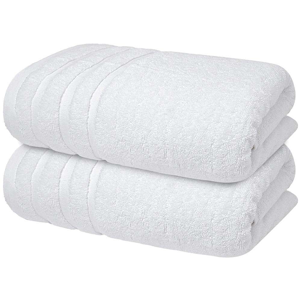 Bath Towels Set of 2 (70x140 cm) – 100% Soft Ring-Spun Cotton, Ultra Soft & Highly Absorbent Towels for Spa, Gym, Hotel & Everyday Bathroom Use - Brilliant White