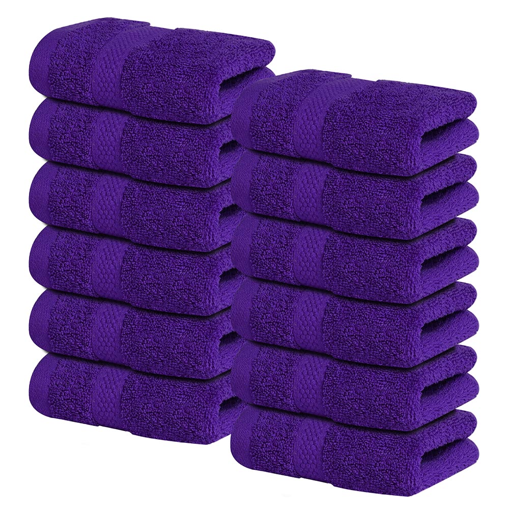 12 Pack Face Cloths |30x30 cm| 100% Cotton Wash Cloths - Ultra Soft & Highly Absorbent Fingertip Towels for Spa, Gym, Hotel & Bathroom - Profound Purple