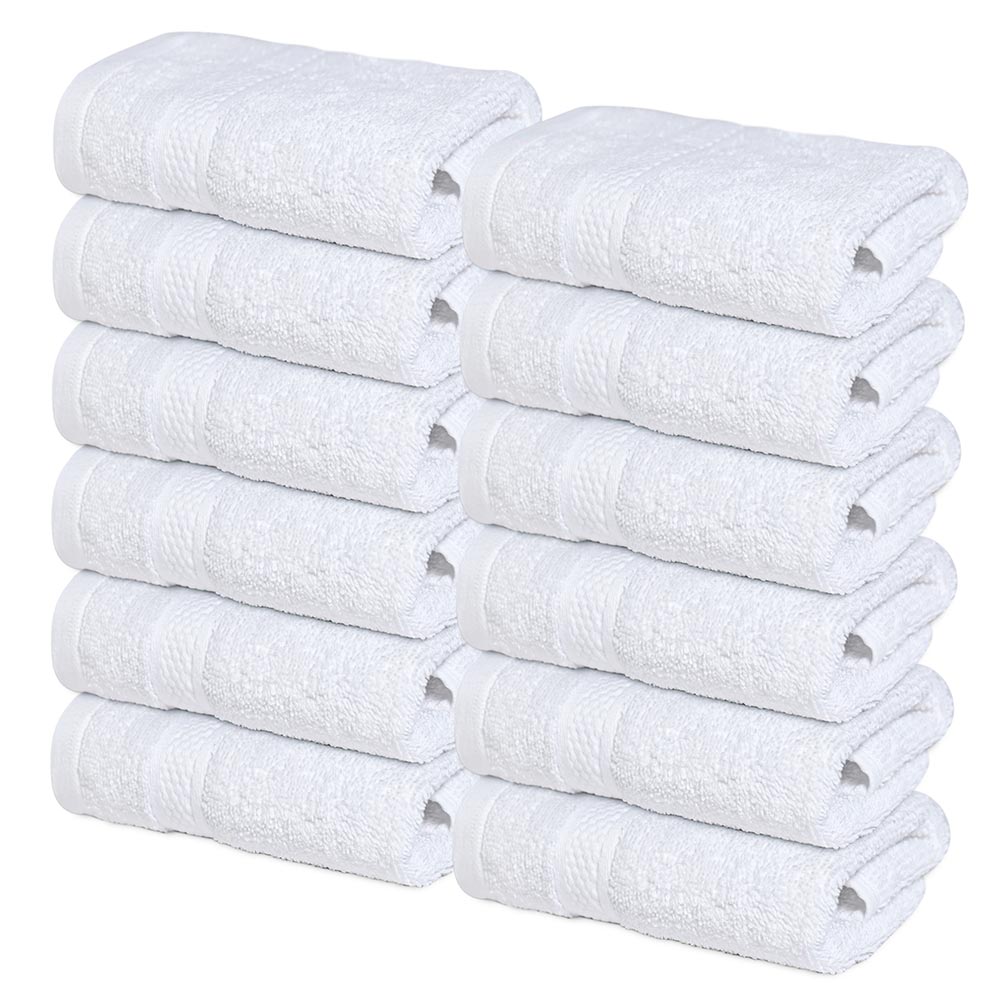 12 Pack Face Cloths |30x30 cm| 100% Cotton Wash Cloths - Ultra Soft & Highly Absorbent Fingertip Towels for Spa, Gym, Hotel & Bathroom - Brilliant White