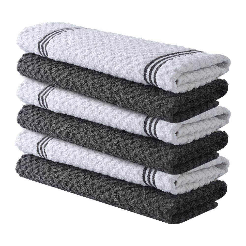 Premium Tea Towels | Pack of 6 | 100% Cotton |38 x 64 cm| Ultra Soft & Highly Absorbent Terry Dish Towels for Kitchen, Bar Towels for Daily Household Cleaning Use - Grey