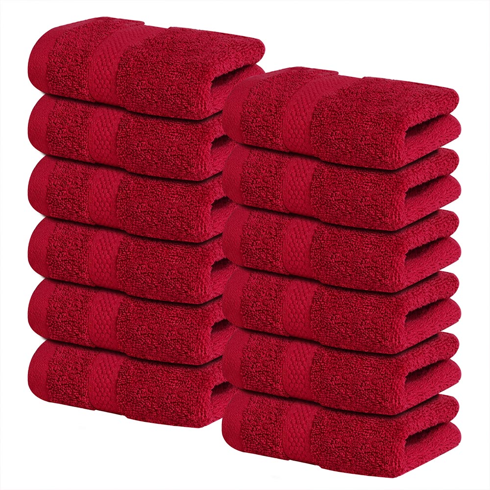 12 Pack Face Cloths |30x30 cm| 100% Cotton Wash Cloths - Ultra Soft & Highly Absorbent Fingertip Towels for Spa, Gym, Hotel & Bathroom - Burgundy