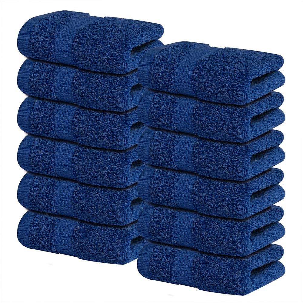 12 Pack Face Cloths |30x30 cm| 100% Cotton Wash Cloths - Ultra Soft & Highly Absorbent Fingertip Towels for Spa, Gym, Hotel & Bathroom - Tranquil Navy