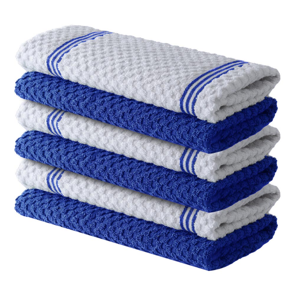 Premium Tea Towels | Pack of 6 | 100% Cotton |38 x 64 cm| Ultra Soft & Highly Absorbent Terry Dish Towels for Kitchen, Bar Towels for Daily Household Cleaning Use - Mighty Blue