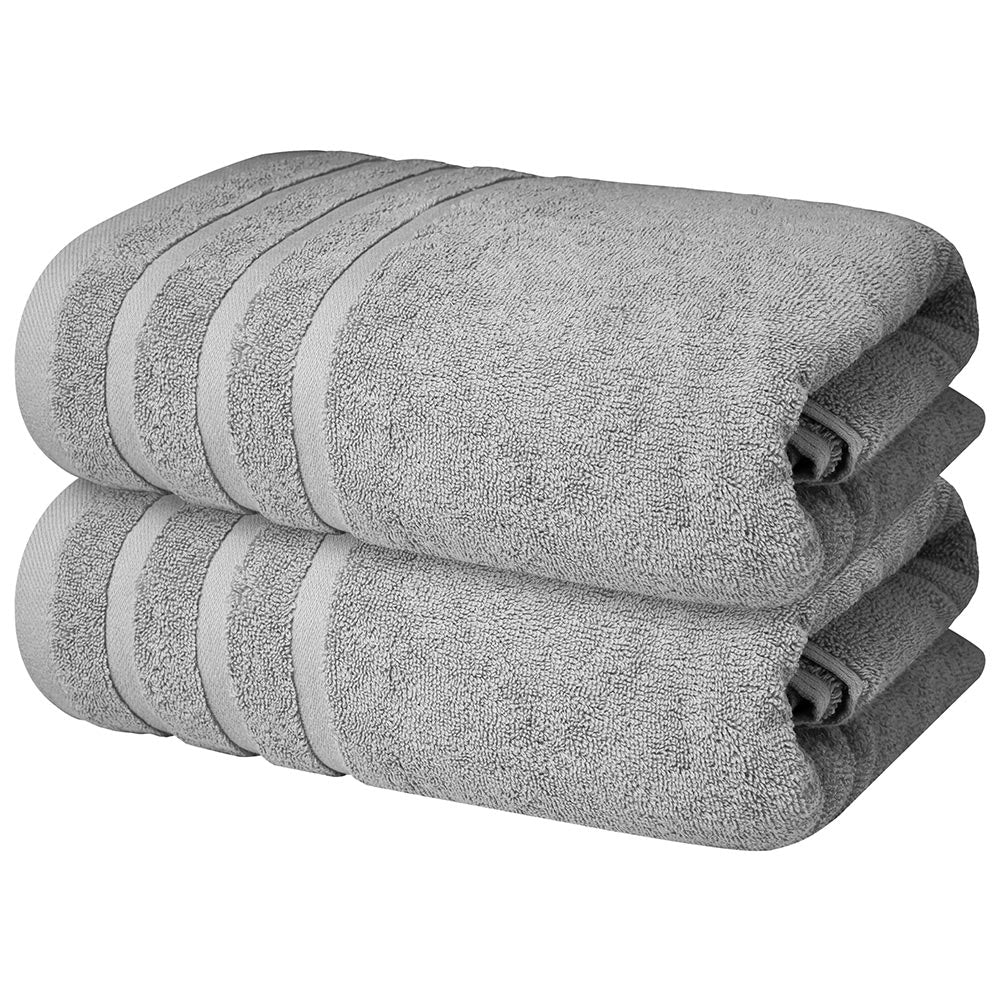Bath Towels Set of 2 (70x140 cm) – 100% Soft Ring-Spun Cotton, Ultra Soft & Highly Absorbent Towels for Spa, Gym, Hotel & Everyday Bathroom Use - Charming Grey