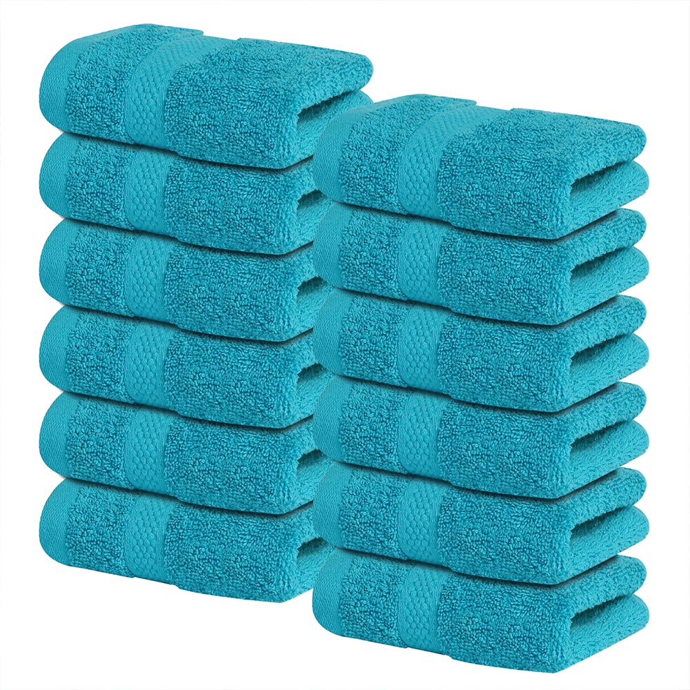 12 Pack Face Cloths |30x30 cm| 100% Cotton Wash Cloths - Ultra Soft & Highly Absorbent Fingertip Towels for Spa, Gym, Hotel & Bathroom - Serene Teal