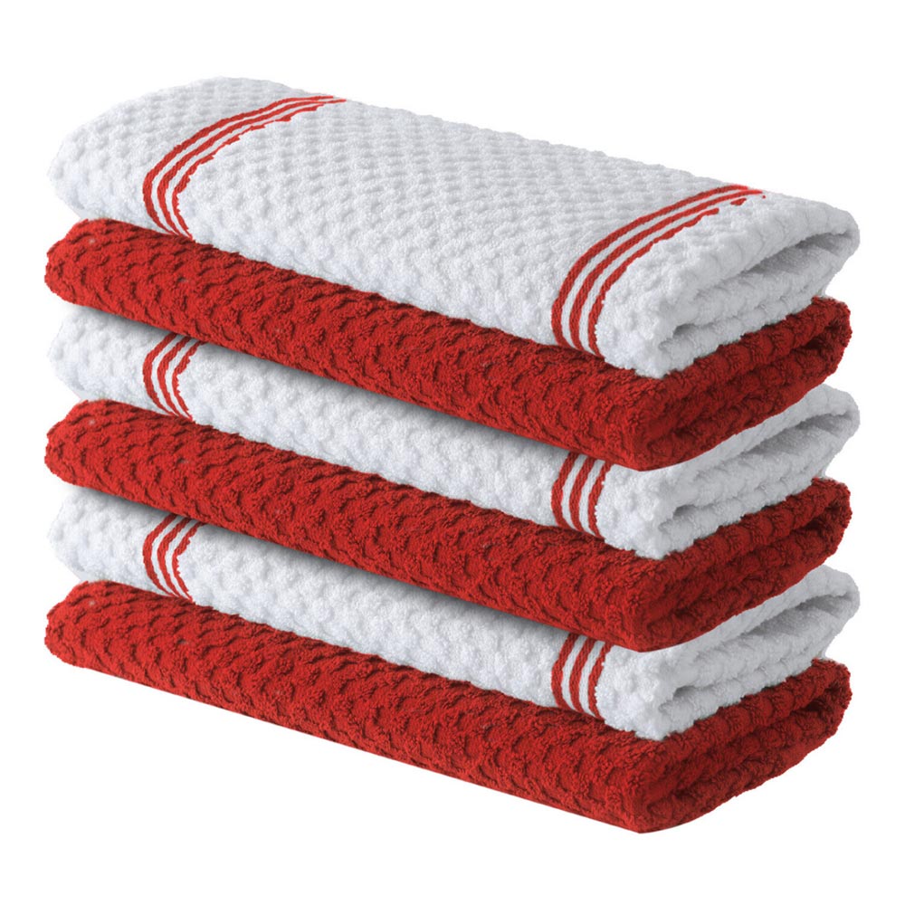 Premium Tea Towels | Pack of 6 | 100% Cotton |38 x 64 cm| Ultra Soft & Highly Absorbent Terry Dish Towels for Kitchen, Bar Towels for Daily Household Cleaning Use - Passionate Red