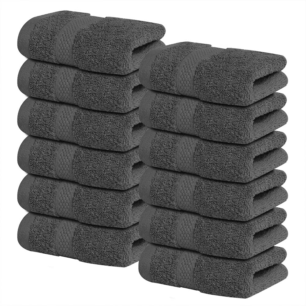 12 Pack Face Cloths |30x30 cm| 100% Cotton Wash Cloths - Ultra Soft & Highly Absorbent Fingertip Towels for Spa, Gym, Hotel & Bathroom - Shadow Grey