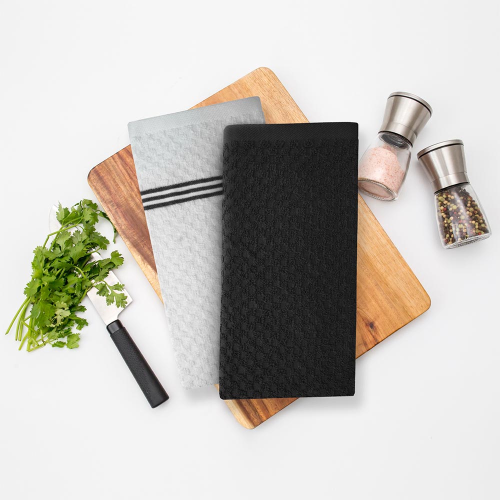 Premium Tea Towels | Pack of 6 | 100% Cotton |38 x 64 cm| Ultra Soft & Highly Absorbent Terry Dish Towels for Kitchen, Bar Towels for Daily Household Cleaning Use - Grey