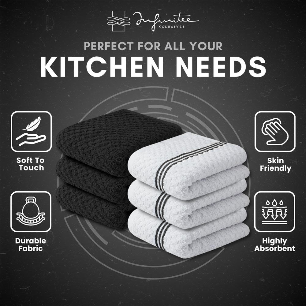 Premium Tea Towels | Pack of 6 | 100% Cotton |38 x 64 cm| Ultra Soft & Highly Absorbent Terry Dish Towels for Kitchen, Bar Towels for Daily Household Cleaning Use - Grey