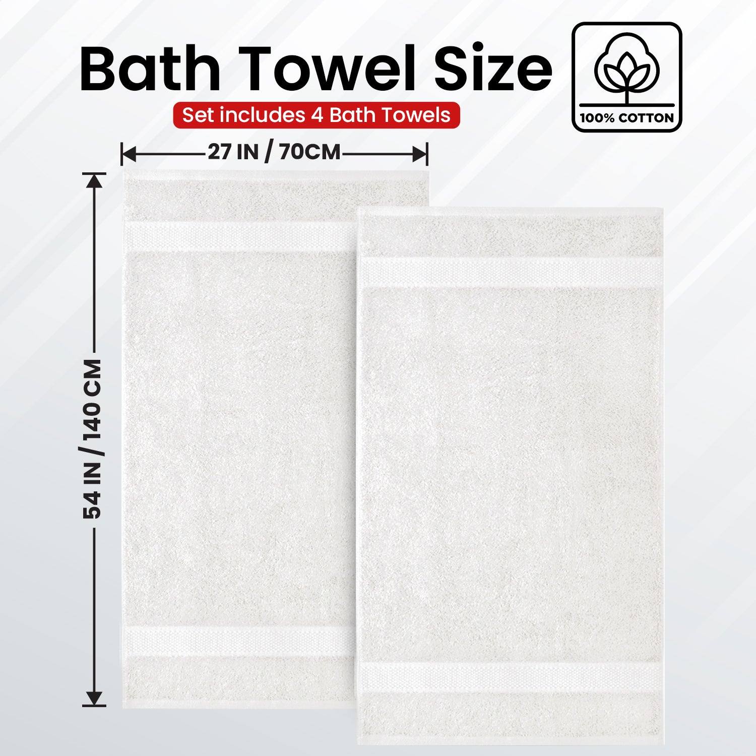 Premium Bath Towels for Bathroom Set of 4 (70x140 cm), 100% Soft Ring-Spun Cotton Bathroom Towels, Quick Dry, Durable, Ideal for Daily Use - Charming Grey