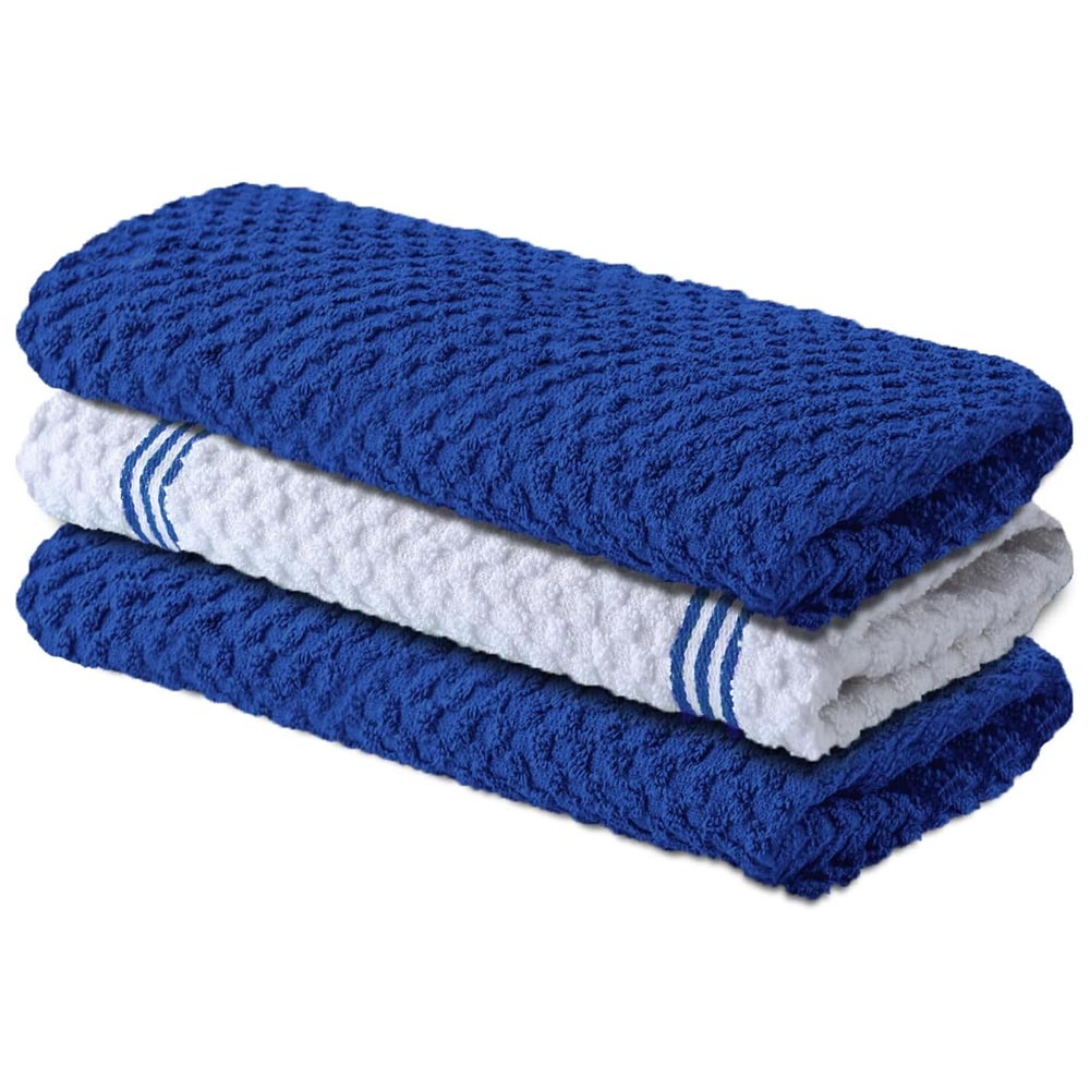 Premium Tea Towels | Pack of 3 | 100% Cotton |38 x 64 cm| Ultra Soft & Highly Absorbent Terry Dish Towels for Kitchen, Bar Towels for Daily Household Cleaning Use - Mighty Blue