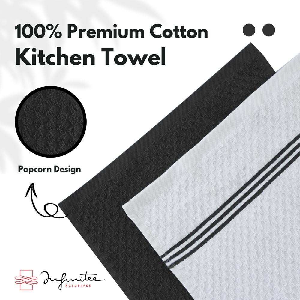 Premium Tea Towels | Pack of 6 | 100% Cotton |38 x 64 cm| Ultra Soft & Highly Absorbent Terry Dish Towels for Kitchen, Bar Towels for Daily Household Cleaning Use - Grey