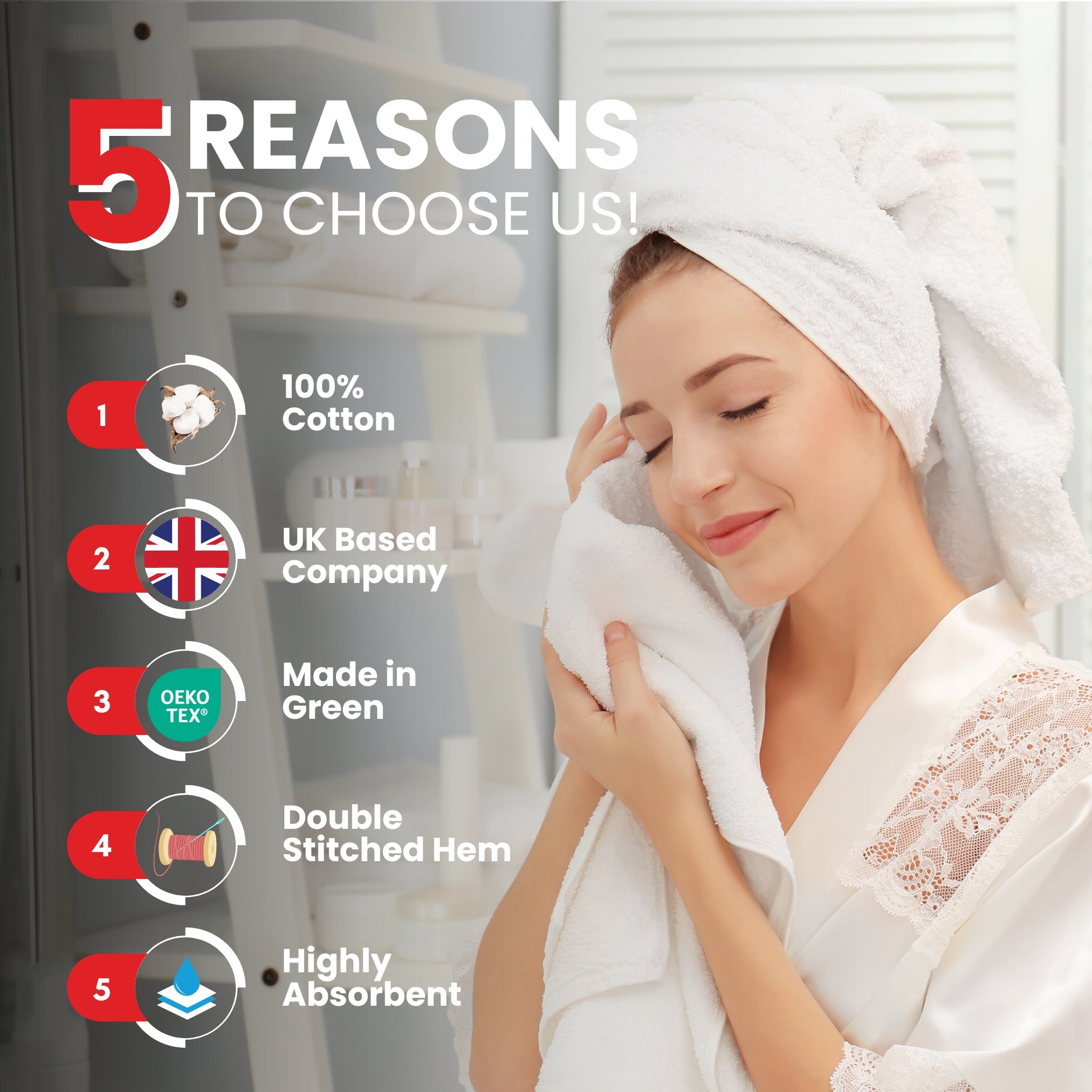 Premium Hand Towels | 6-Pack | 100% Cotton | 40 x 72 cm | Ultra-Soft & Highly Absorbent | Ideal for Gym, Spa, Hotel & Household Use - Brilliant White