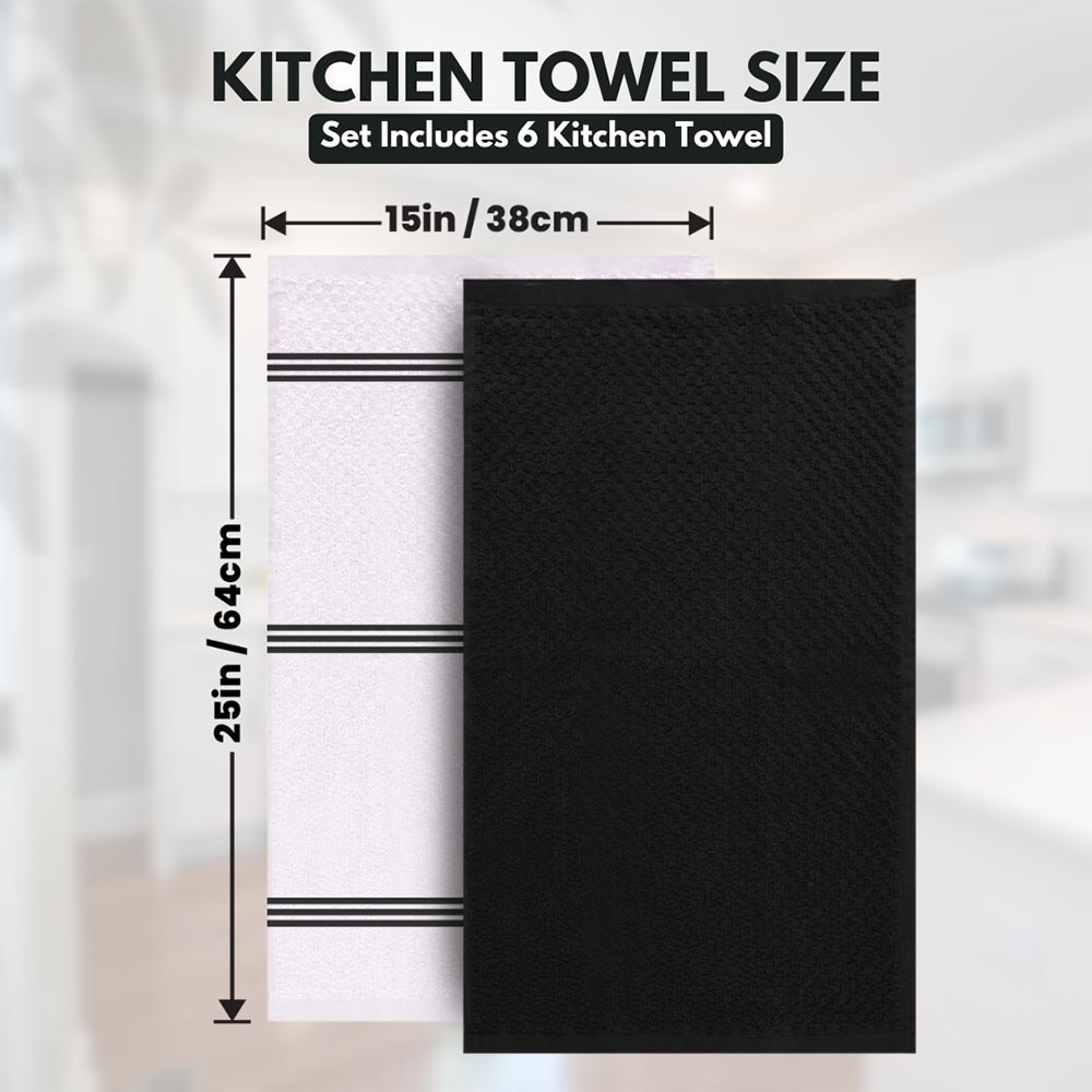 Premium Tea Towels | Pack of 6 | 100% Cotton |38 x 64 cm| Ultra Soft & Highly Absorbent Terry Dish Towels for Kitchen, Bar Towels for Daily Household Cleaning Use - Grey