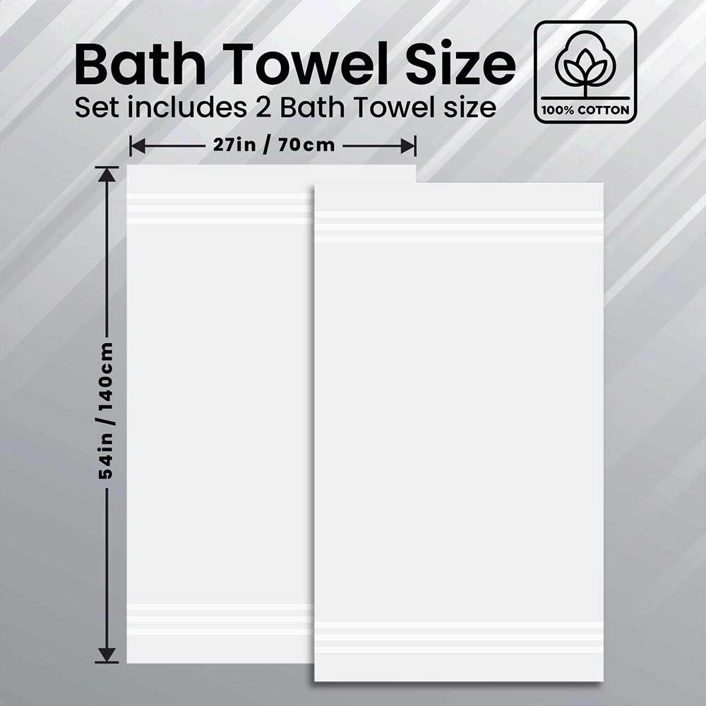 Bath Towels Set of 2 (70x140 cm) – 100% Soft Ring-Spun Cotton, Ultra Soft & Highly Absorbent Towels for Spa, Gym, Hotel & Everyday Bathroom Use - Charming Grey