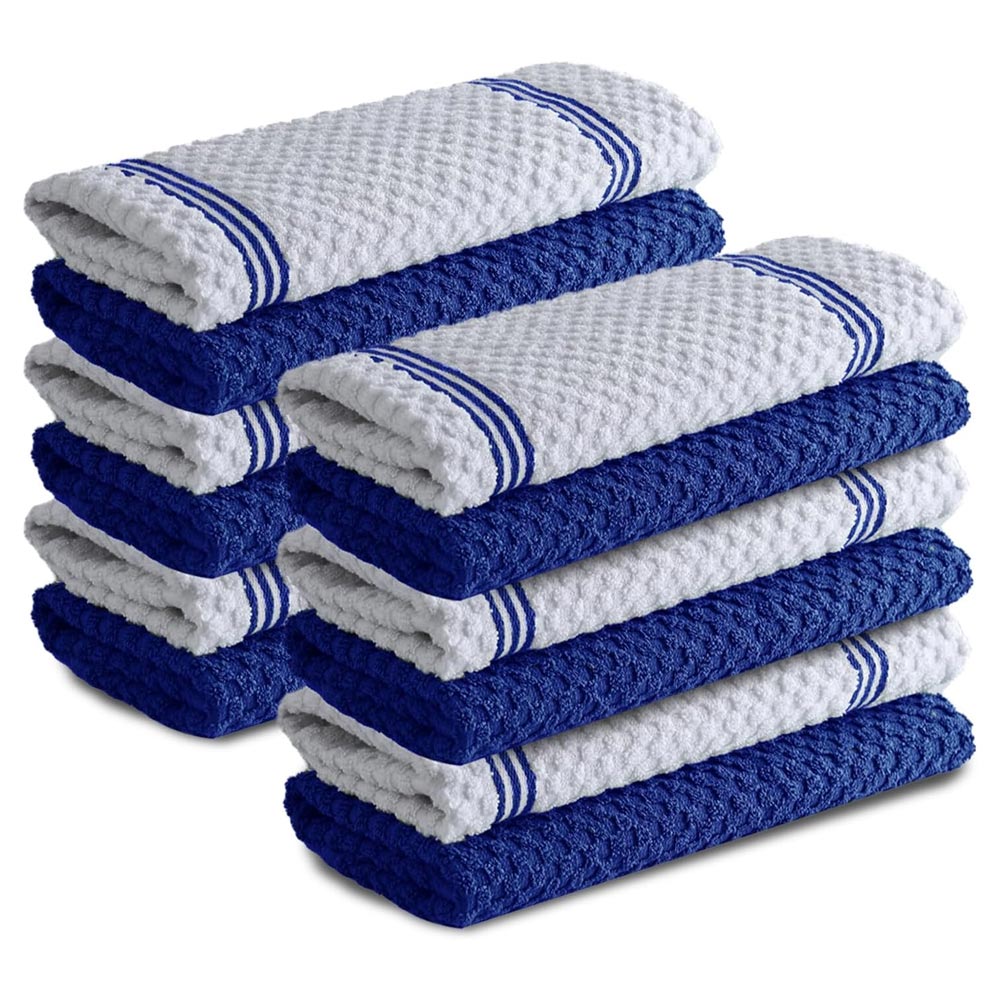Premium Tea Towels | Pack of 12 | 100% Cotton |38 x 64 cm| Ultra Soft & Highly Absorbent Terry Dish Towels for Kitchen, Bar Towels for Daily Household Cleaning Use - Mighty Blue