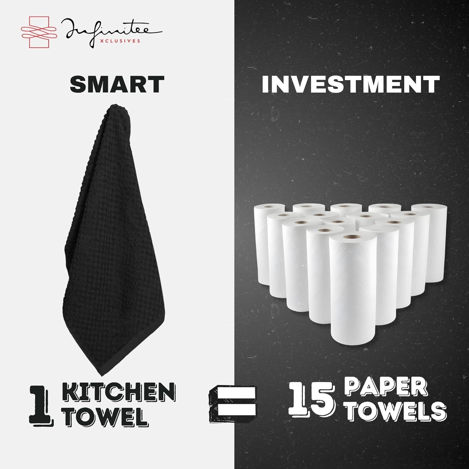 Premium Tea Towels | Pack of 3 | 100% Cotton |38 x 64 cm| Ultra Soft & Highly Absorbent Terry Dish Towels for Kitchen, Bar Towels for Daily Household Cleaning Use - Grey