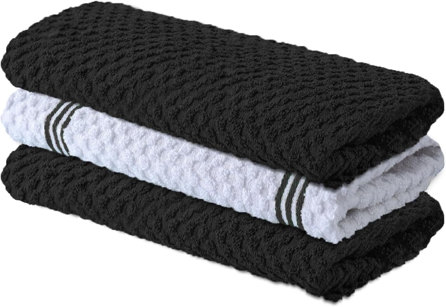 Premium Tea Towels | Pack of 3 | 100% Cotton |38 x 64 cm| Ultra Soft & Highly Absorbent Terry Dish Towels for Kitchen, Bar Towels for Daily Household Cleaning Use - Storm Black