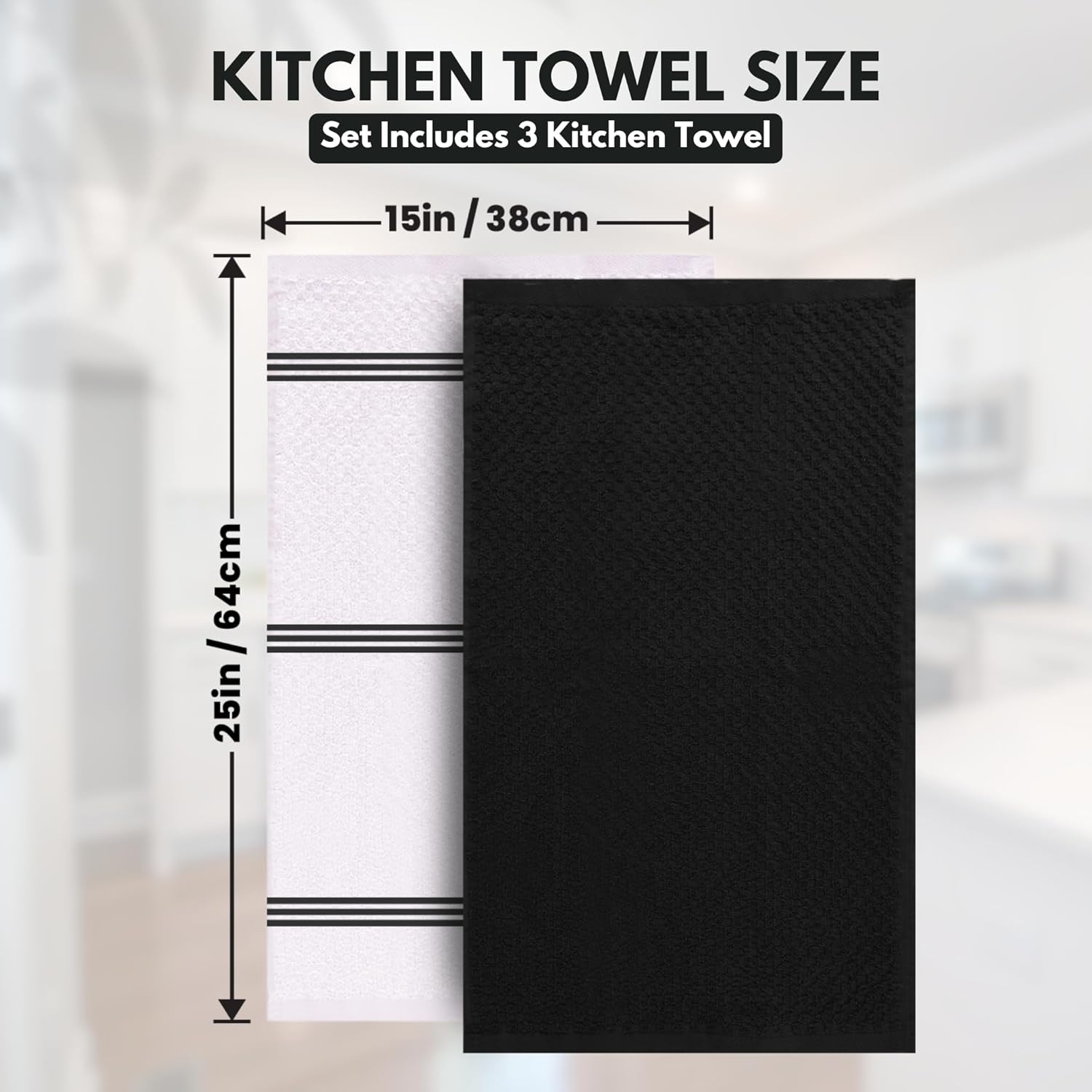 Premium Tea Towels | Pack of 3 | 100% Cotton |38 x 64 cm| Ultra Soft & Highly Absorbent Terry Dish Towels for Kitchen, Bar Towels for Daily Household Cleaning Use - Grey