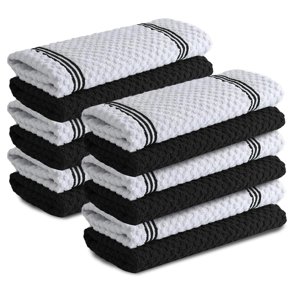 Premium Tea Towels | Pack of 12 | 100% Cotton |38 x 64 cm| Ultra Soft & Highly Absorbent Terry Dish Towels for Kitchen, Bar Towels for Daily Household Cleaning Use - Storm Black