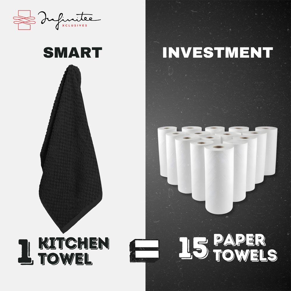 Premium Tea Towels | Pack of 6 | 100% Cotton |38 x 64 cm| Ultra Soft & Highly Absorbent Terry Dish Towels for Kitchen, Bar Towels for Daily Household Cleaning Use - Grey