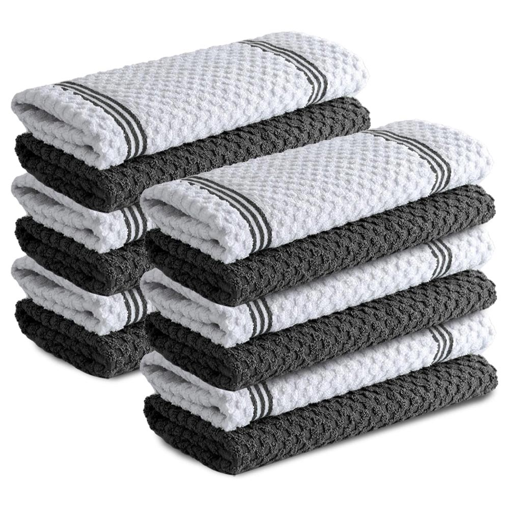 Premium Tea Towels | Pack of 12 | 100% Cotton |38 x 64 cm| Ultra Soft & Highly Absorbent Terry Dish Towels for Kitchen, Bar Towels for Daily Household Cleaning Use - Grey