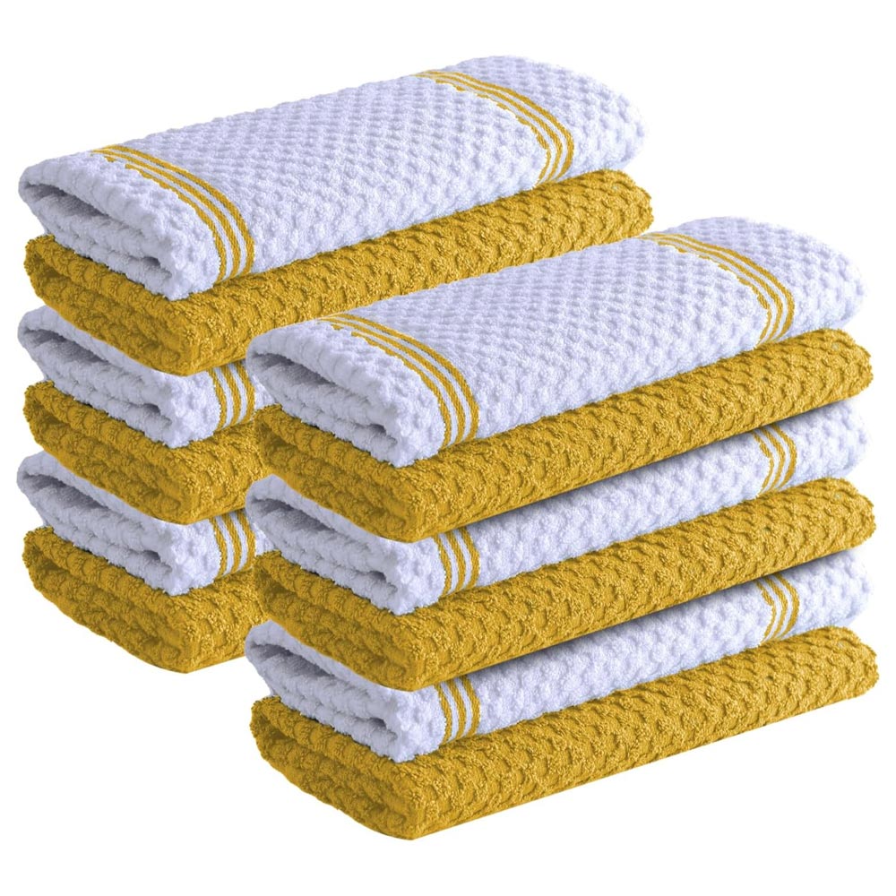 Premium Tea Towels | Pack of 12 | 100% Cotton |38 x 64 cm| Ultra Soft & Highly Absorbent Terry Dish Towels for Kitchen, Bar Towels for Daily Household Cleaning Use - Radiant Yellow