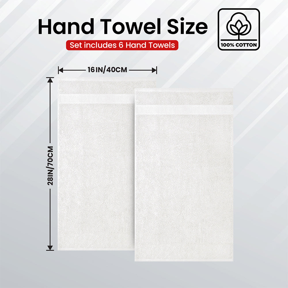 Premium Hand Towels | 6-Pack | 100% Cotton | 40 x 72 cm | Ultra-Soft & Highly Absorbent | Ideal for Gym, Spa, Hotel & Household Use - Brilliant White